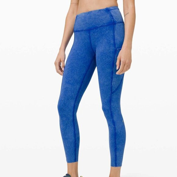 Lululemon Fast and Free High Rise Tight 25" *Ice Dye Ice Wash Cerulean Blue - Picture 1 of 9